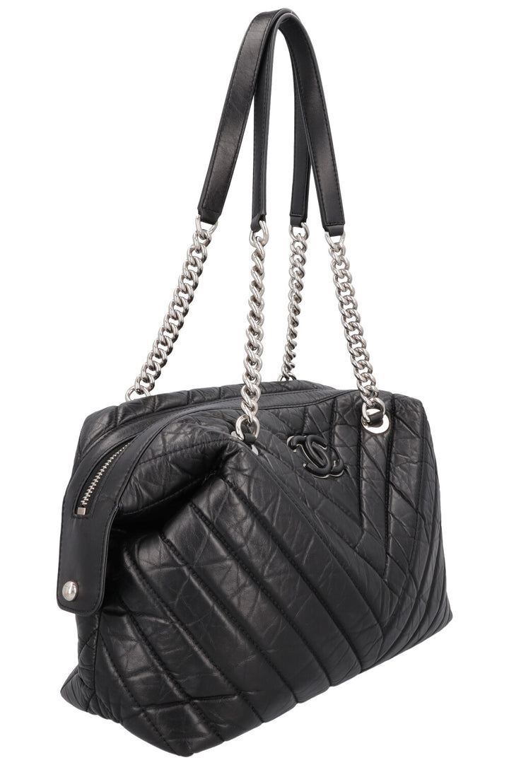 CHANEL Large Chevron Bowling Bag Black