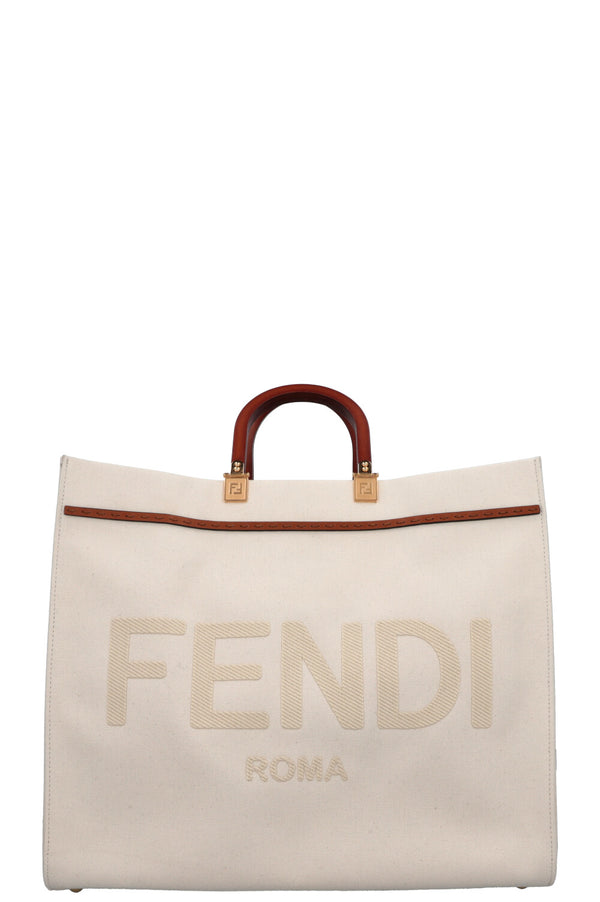 Grand sac fourre-tout FENDI Sunshine en toile ivoire
