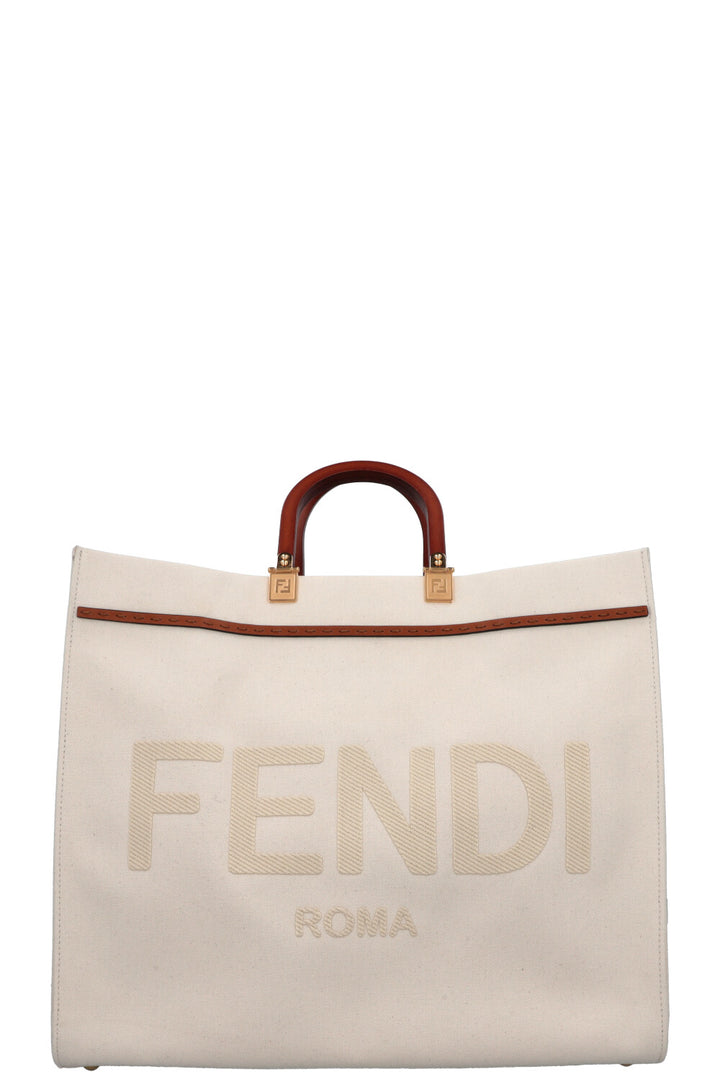 Grand sac fourre-tout FENDI Sunshine en toile ivoire