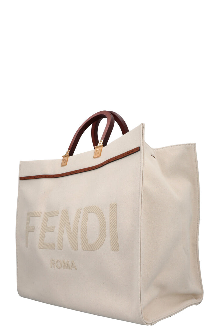 Grand sac fourre-tout FENDI Sunshine en toile ivoire