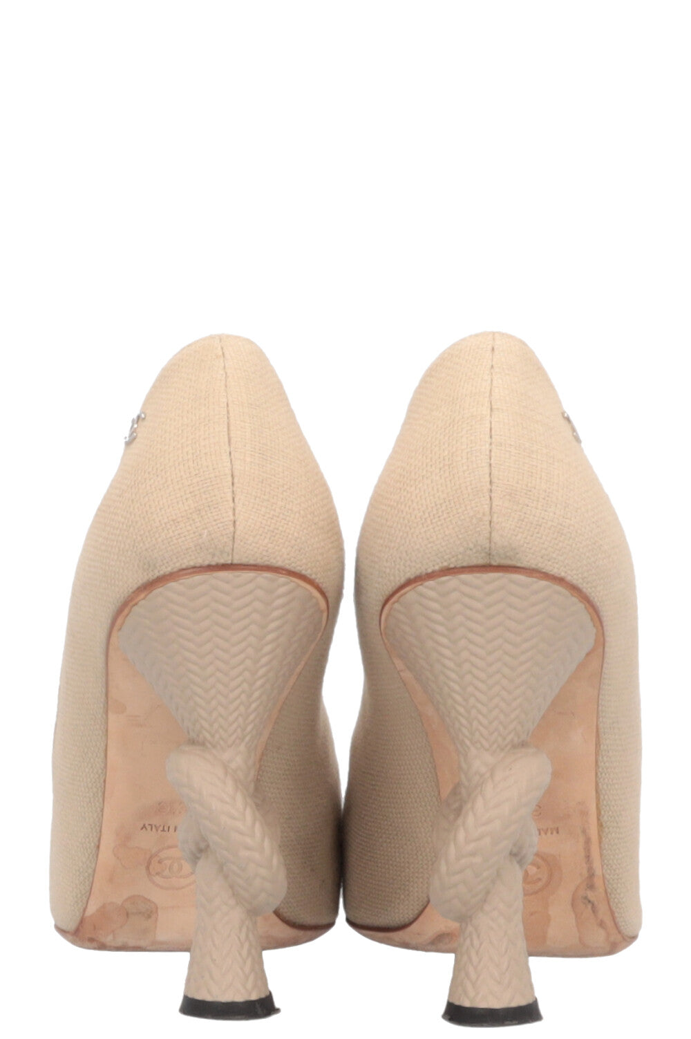 CHANEL Knot Heels Canvas Beige