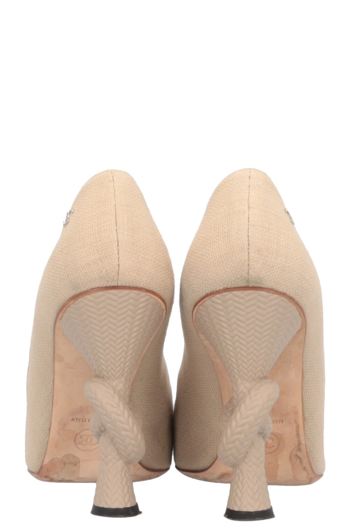CHANEL Knot Heels Canvas Beige