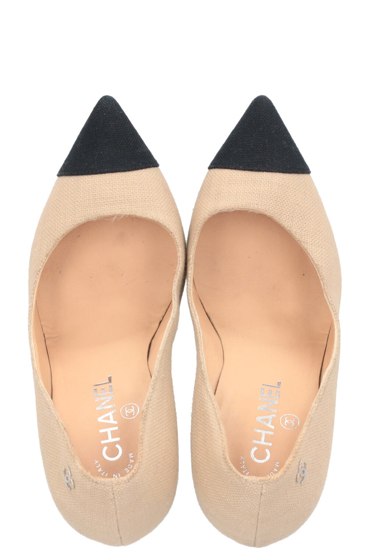 CHANEL Knot Heels Canvas Beige