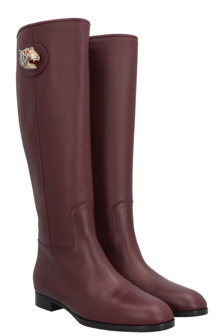 GUCCI Rajah Knee High Boots Burgundy