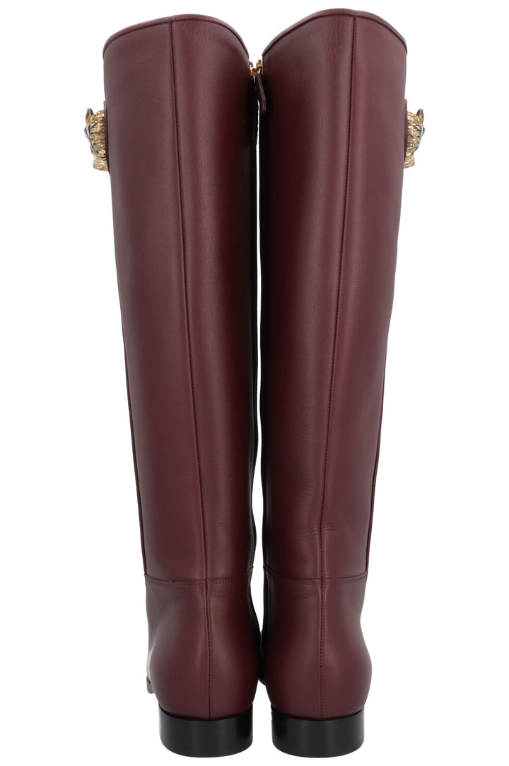 GUCCI Rajah Knee High Boots Burgundy