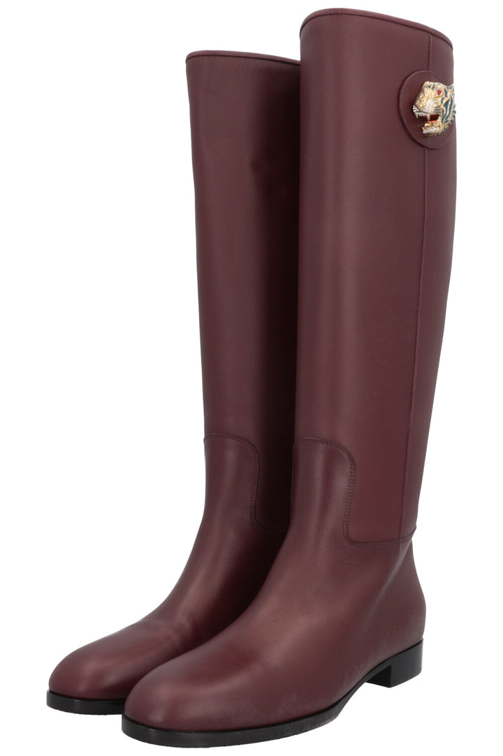 GUCCI Rajah Knee High Boots Burgundy
