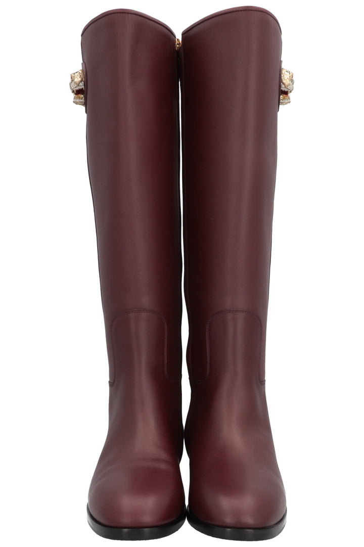 GUCCI Rajah Knee High Boots Burgundy