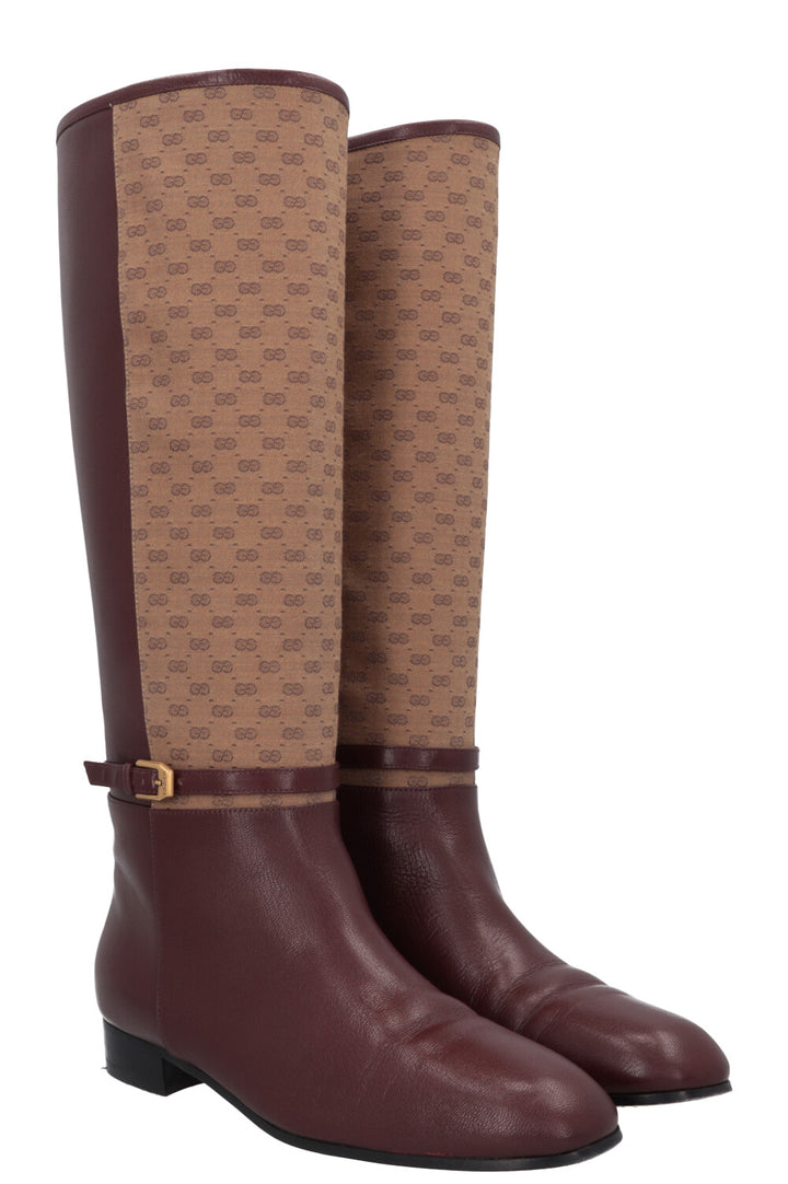 GUCCI Supreme GG Knee High Boots Burgundy
