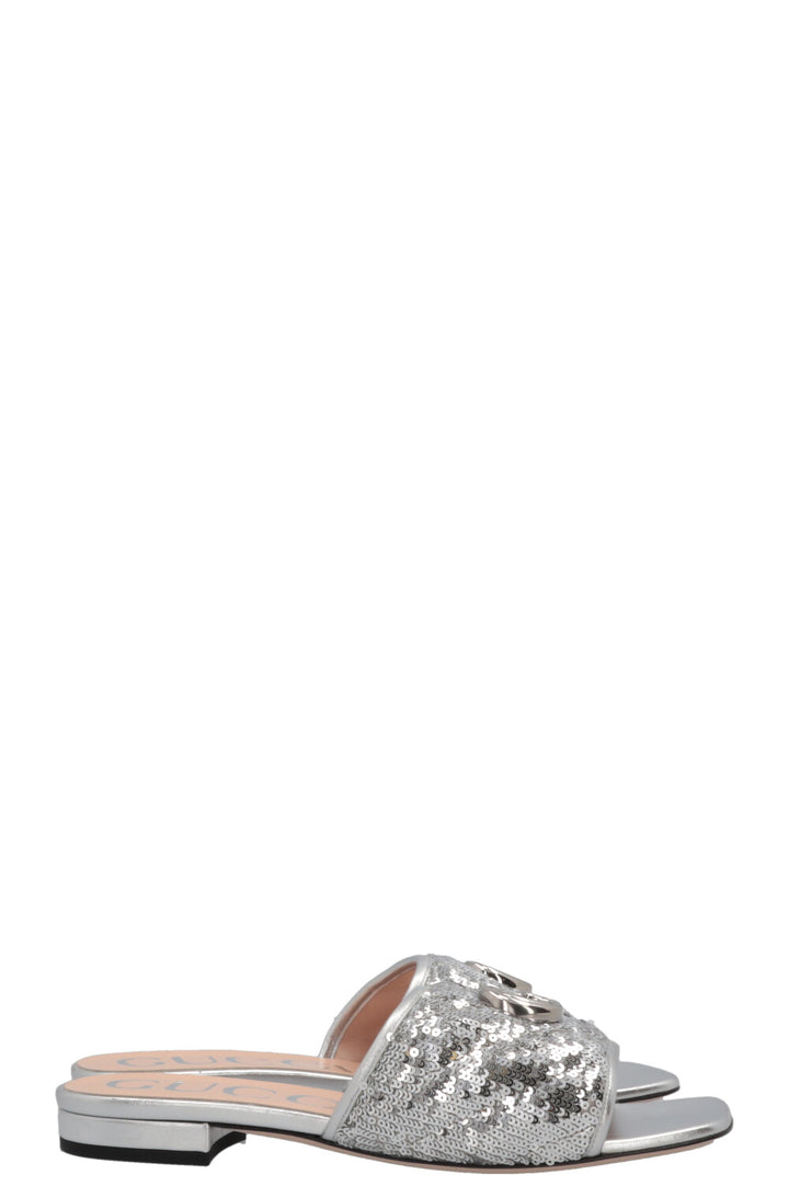 GUCCI Marmont Flats Sequin Silver