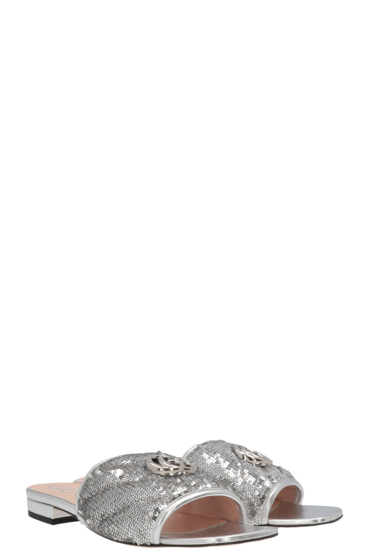 GUCCI Marmont Flats Sequin Silver