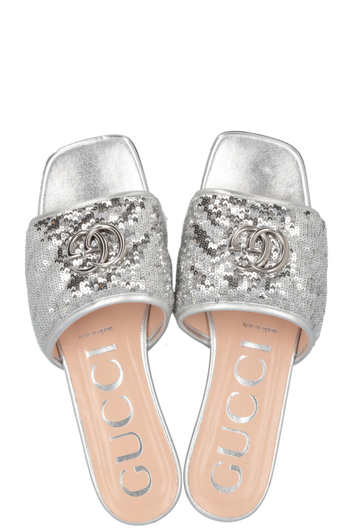 GUCCI Marmont Flats Sequin Silver