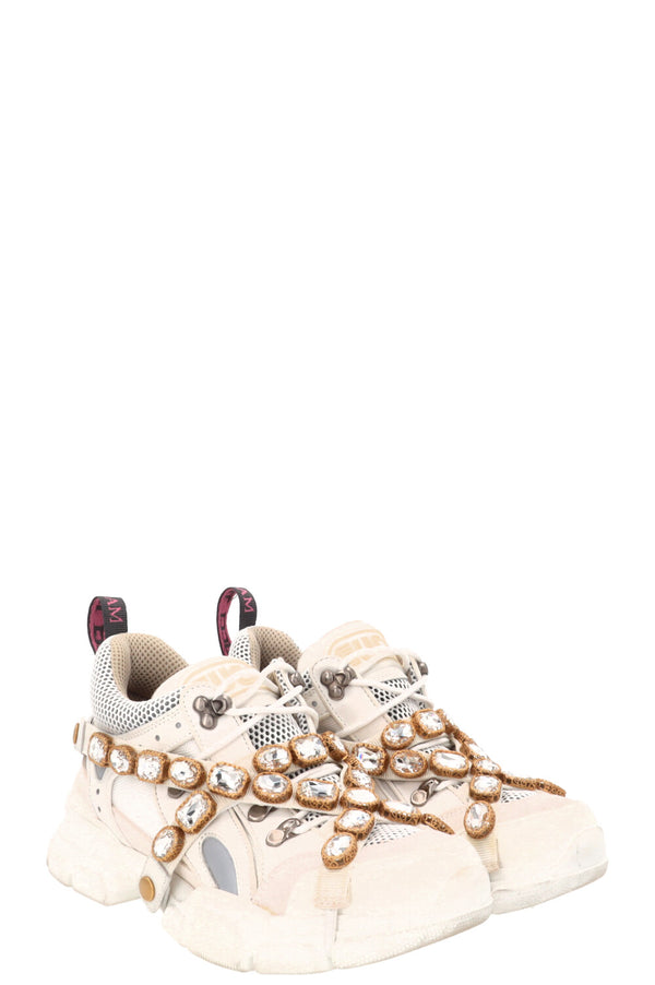 Baskets GUCCI Flashtrek Cristaux Blanc