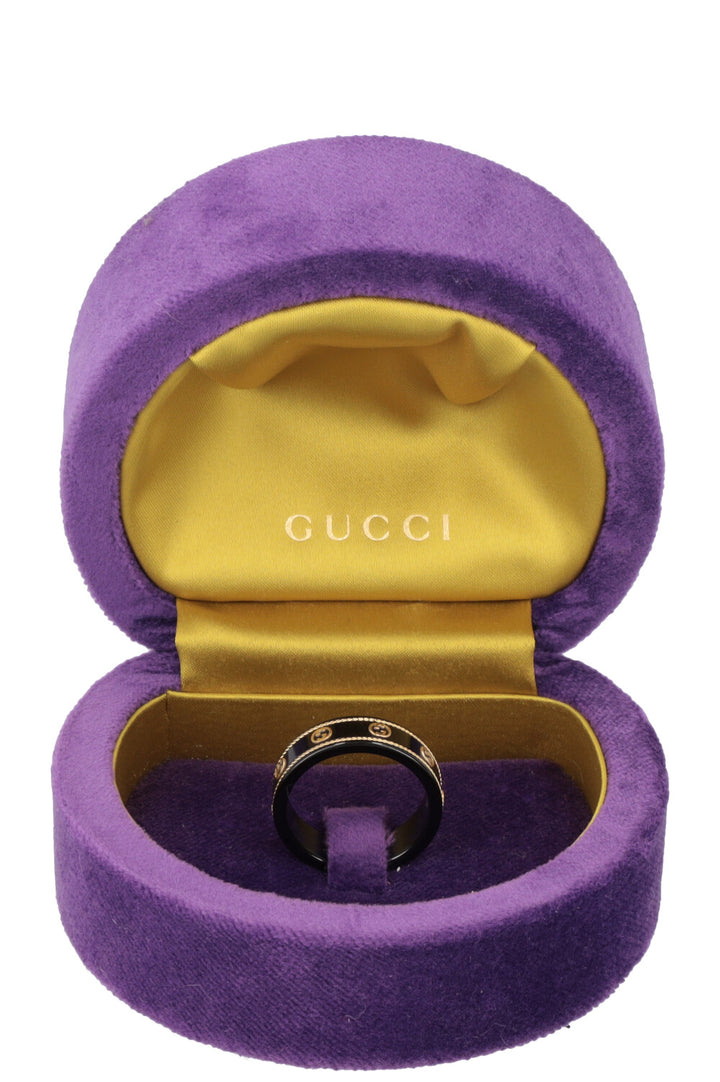 Bague GUCCI Icon GG entrelacée en or jaune 18 carats noir