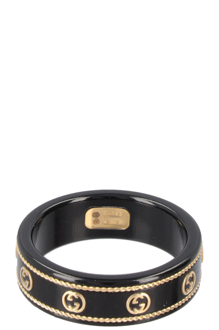 Bague GUCCI Icon GG entrelacée en or jaune 18 carats noir