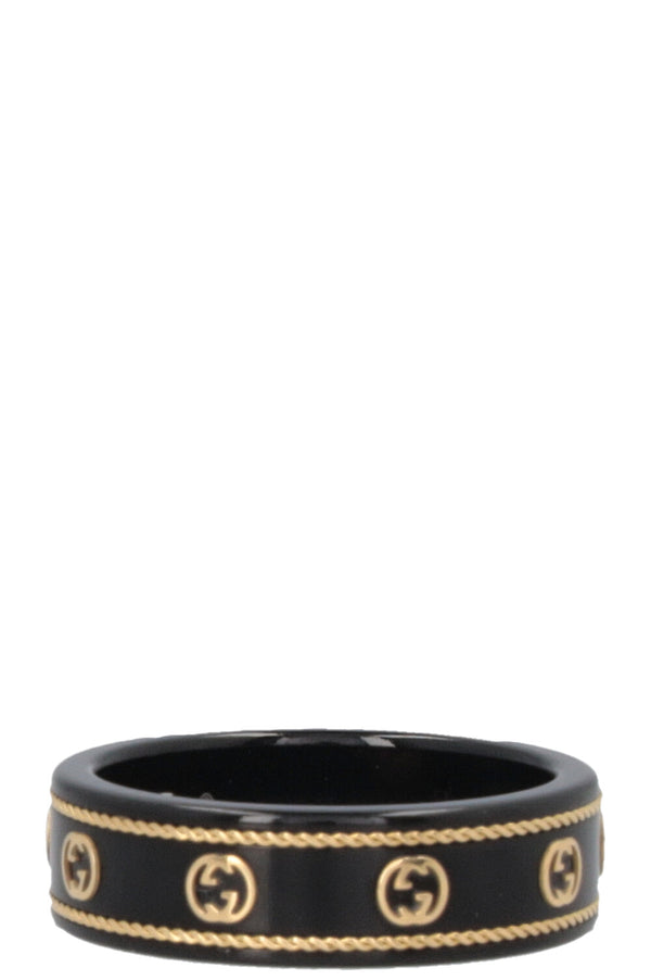 Bague GUCCI Icon GG entrelacée en or jaune 18 carats noir