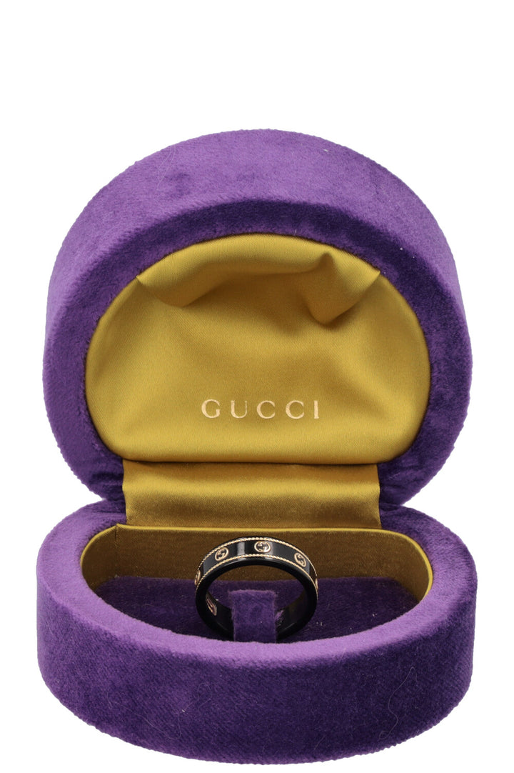 GUCCI Icon Ring GG Interlocking 18k Yellow Gold Black