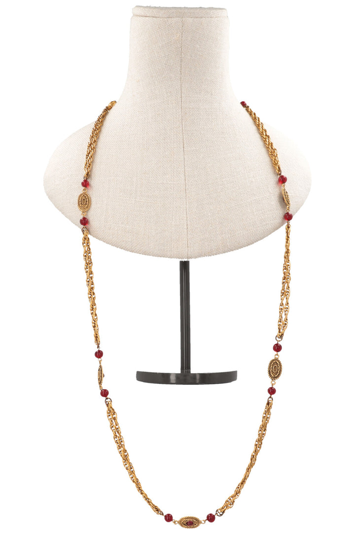 CHANEL Necklace 1982 Gold Red