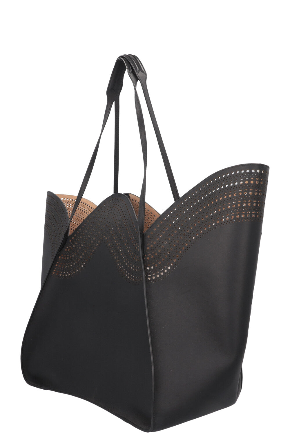 Sac cabas perforé ALAÏA Lili 22 en cuir noir
