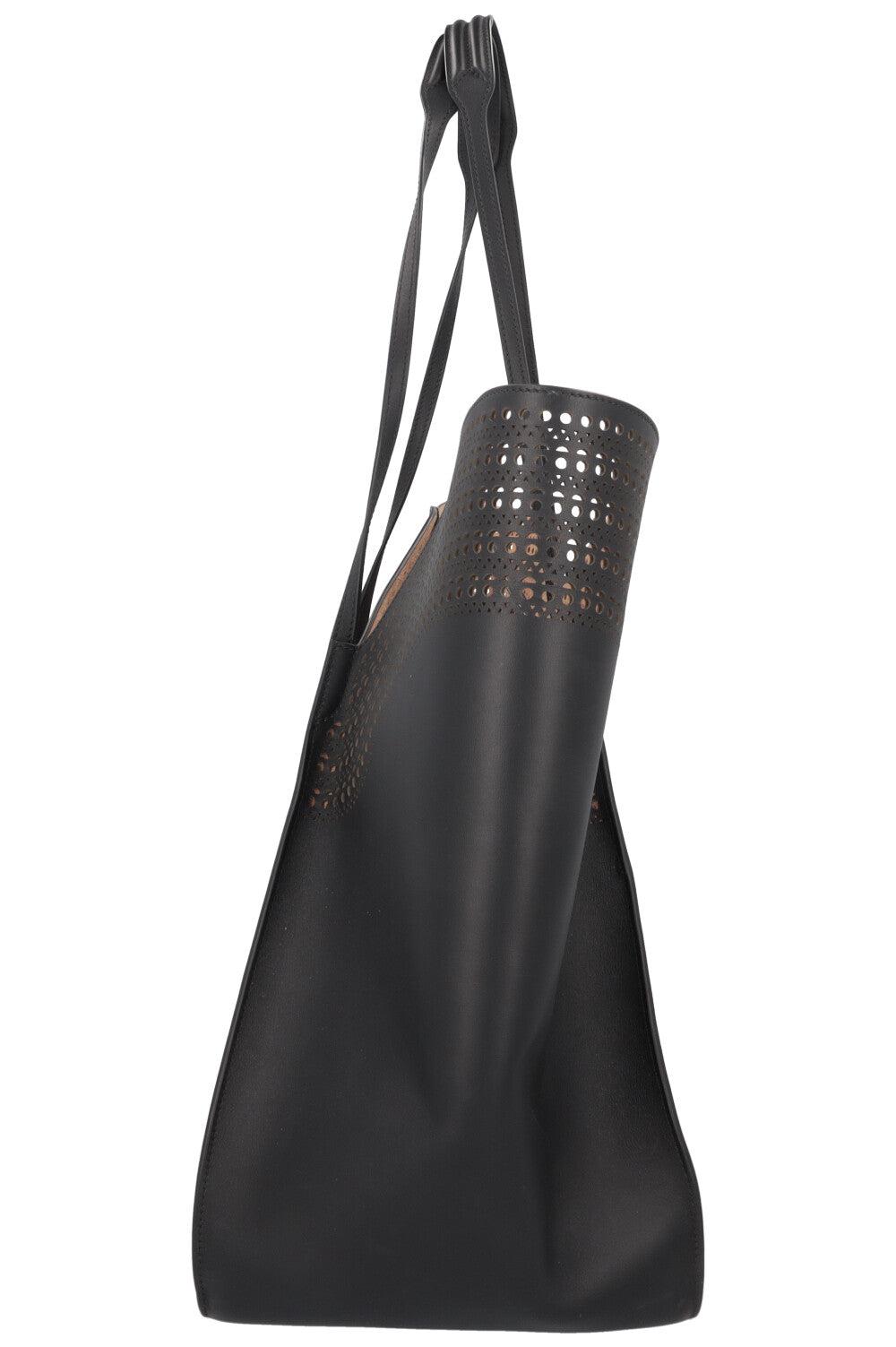 Sac cabas perforé ALAÏA Lili 22 en cuir noir