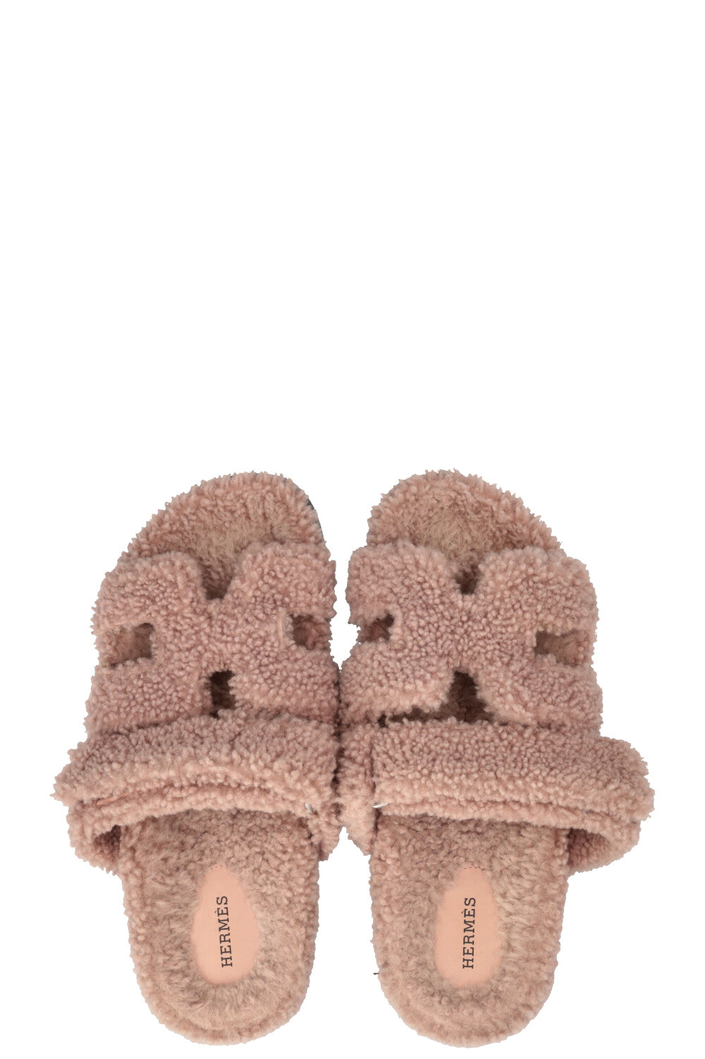 HERMÈS Chypre Shearling Flats Blush