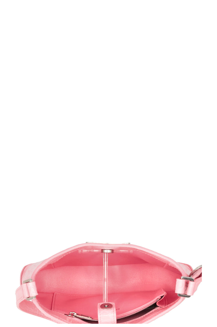 BALENCIAGA XX Hobo Bag Croco Embossed Pink