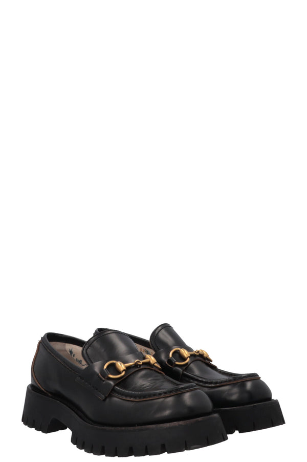 GUCCI Bee Embroidered Horsebit Platform Loafers Black
