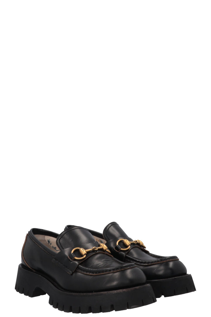 GUCCI Bee Embroidered Horsebit Platform Loafers Black