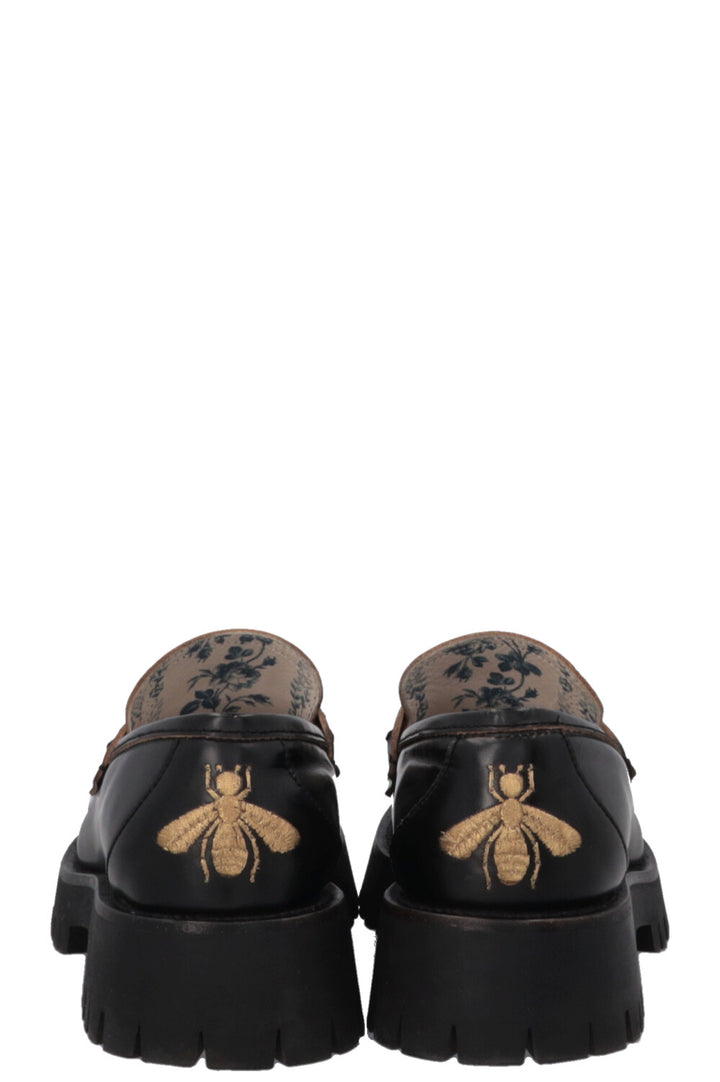 GUCCI Bee Embroidered Horsebit Platform Loafers Black