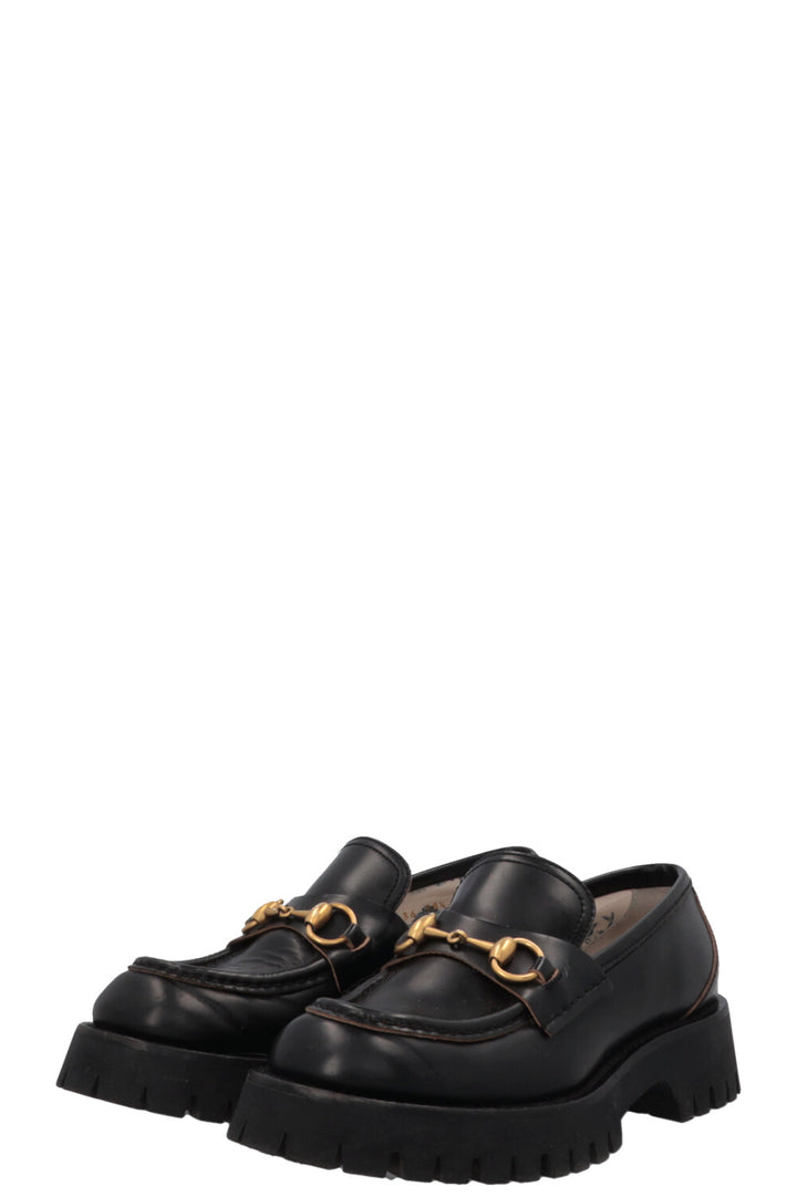 GUCCI Bee Embroidered Horsebit Platform Loafers Black