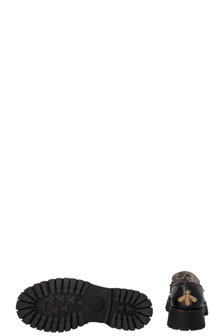GUCCI Bee Embroidered Horsebit Platform Loafers Black
