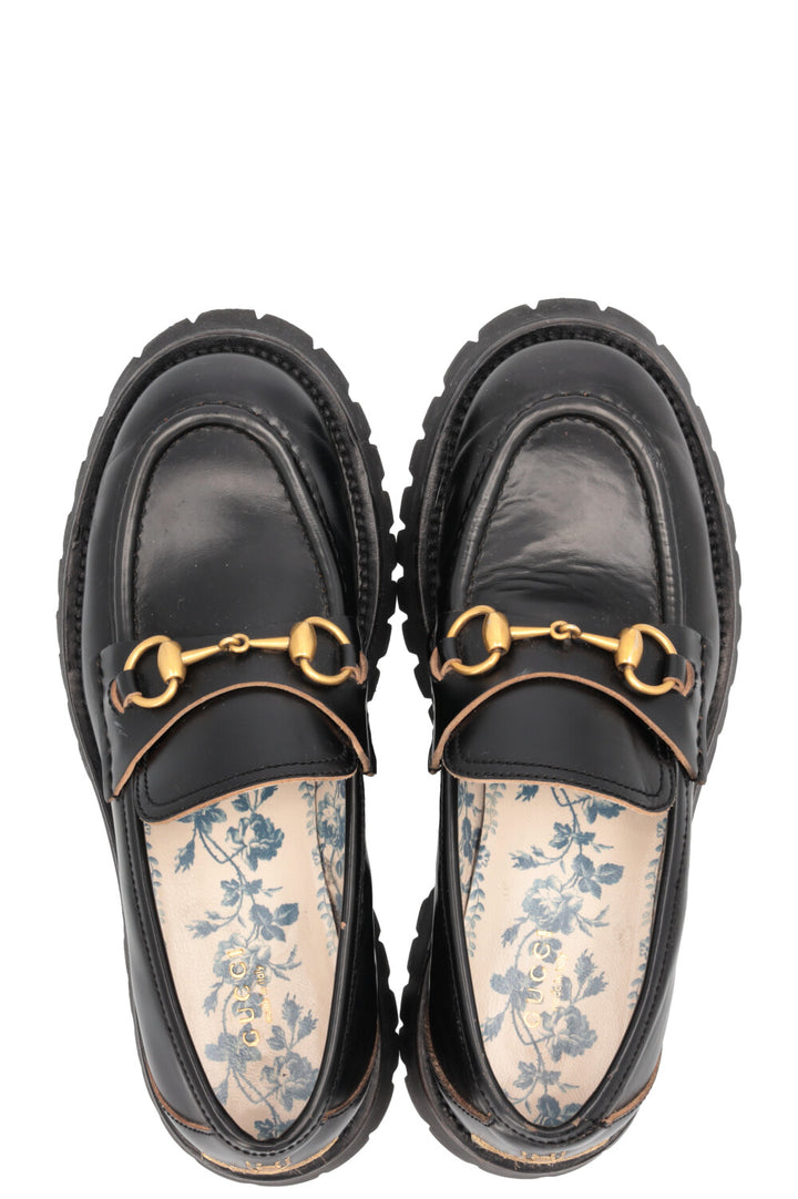 GUCCI Bee Embroidered Horsebit Platform Loafers Black