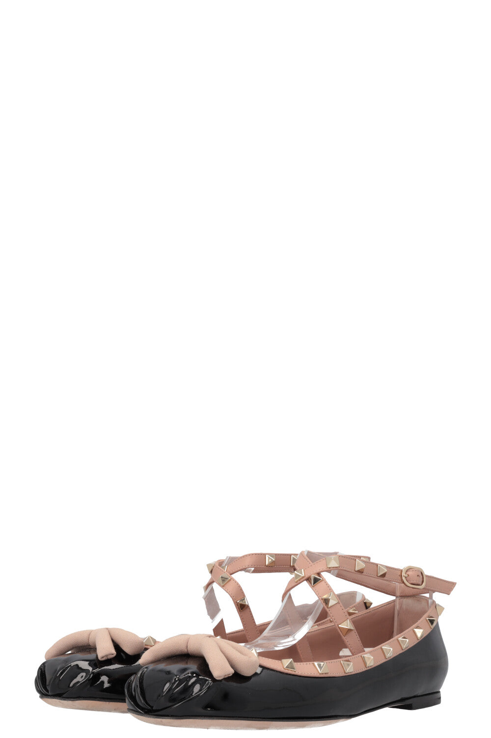 VALENTINO Bow Rockstud Ballet Flats Patent Black