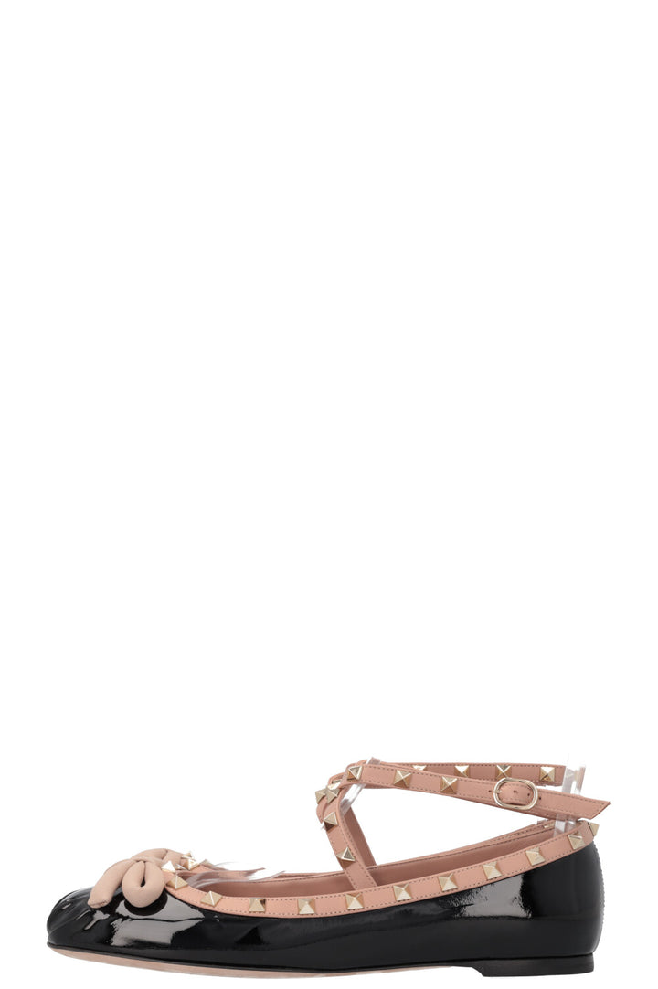 VALENTINO Bow Rockstud Ballet Flats Patent Black