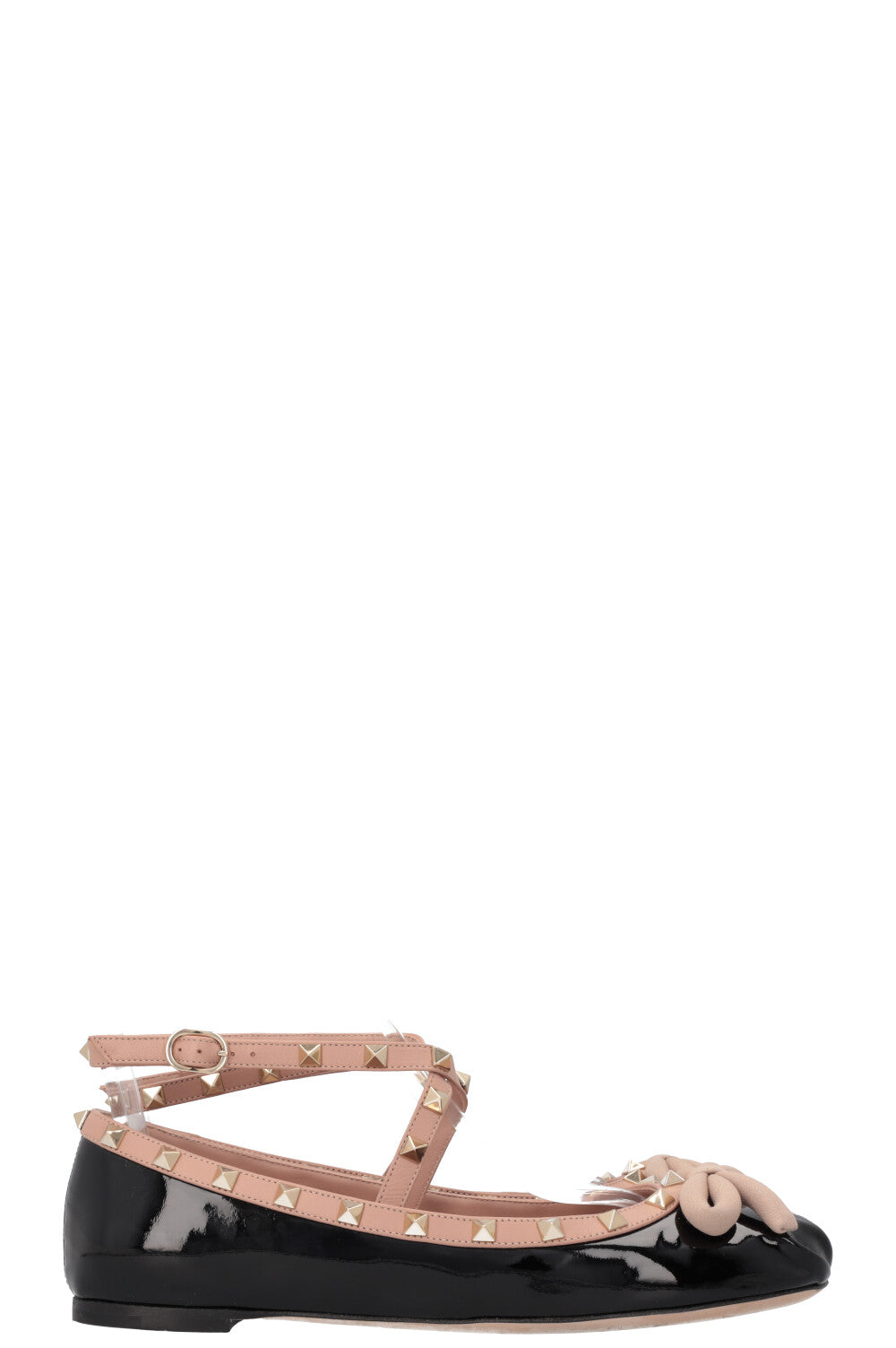 VALENTINO Bow Rockstud Ballet Flats Patent Black