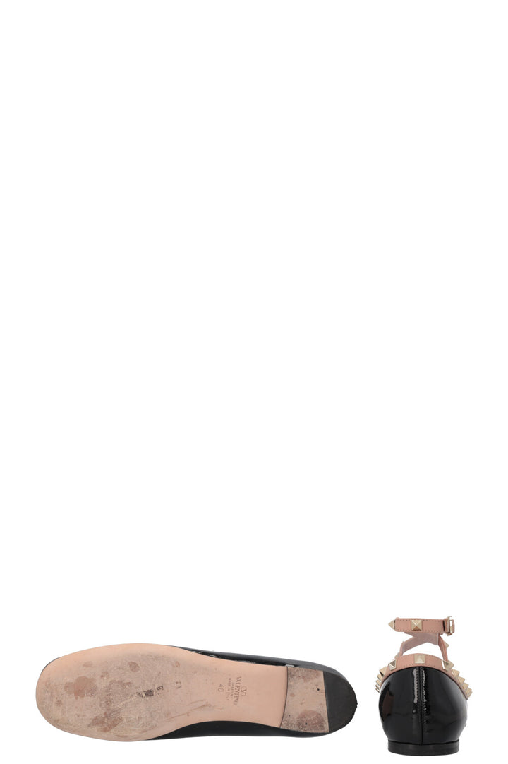 VALENTINO Bow Rockstud Ballet Flats Patent Black