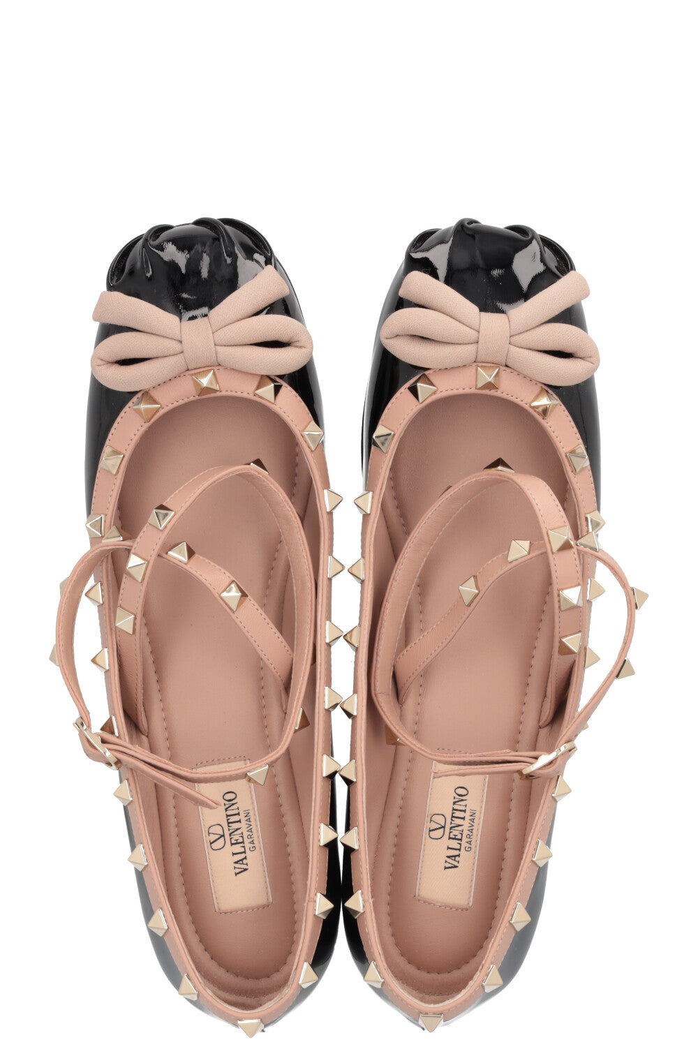 VALENTINO Bow Rockstud Ballet Flats Patent Black