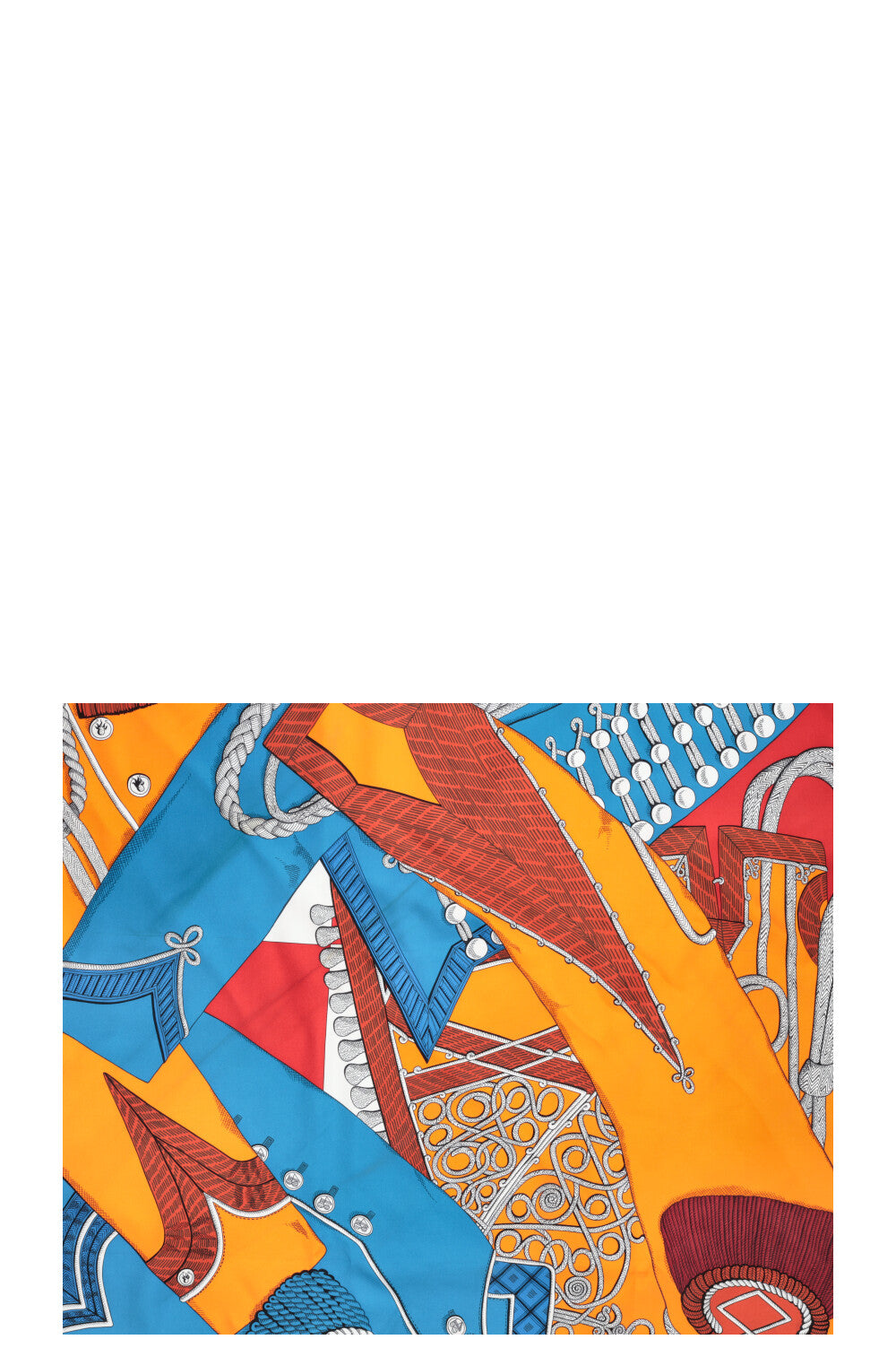 HERMÈS Zouaves Et Dragons 90 Foulard Soie Bleu Orange