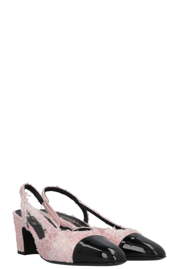 CHANEL Escarpins classiques à bride arrière en tweed rose