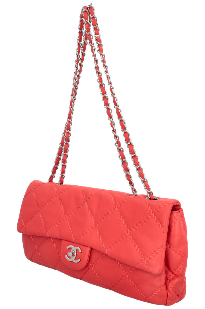 CHANEL Stitched Single Flap Red