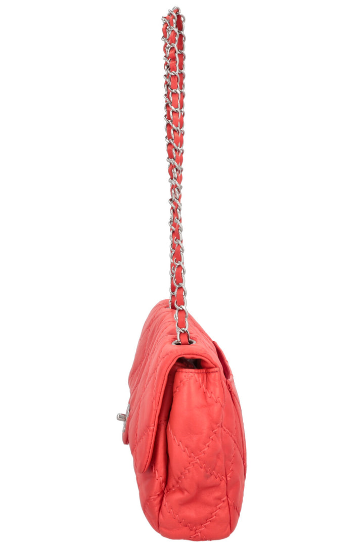 CHANEL Stitched Single Flap Red