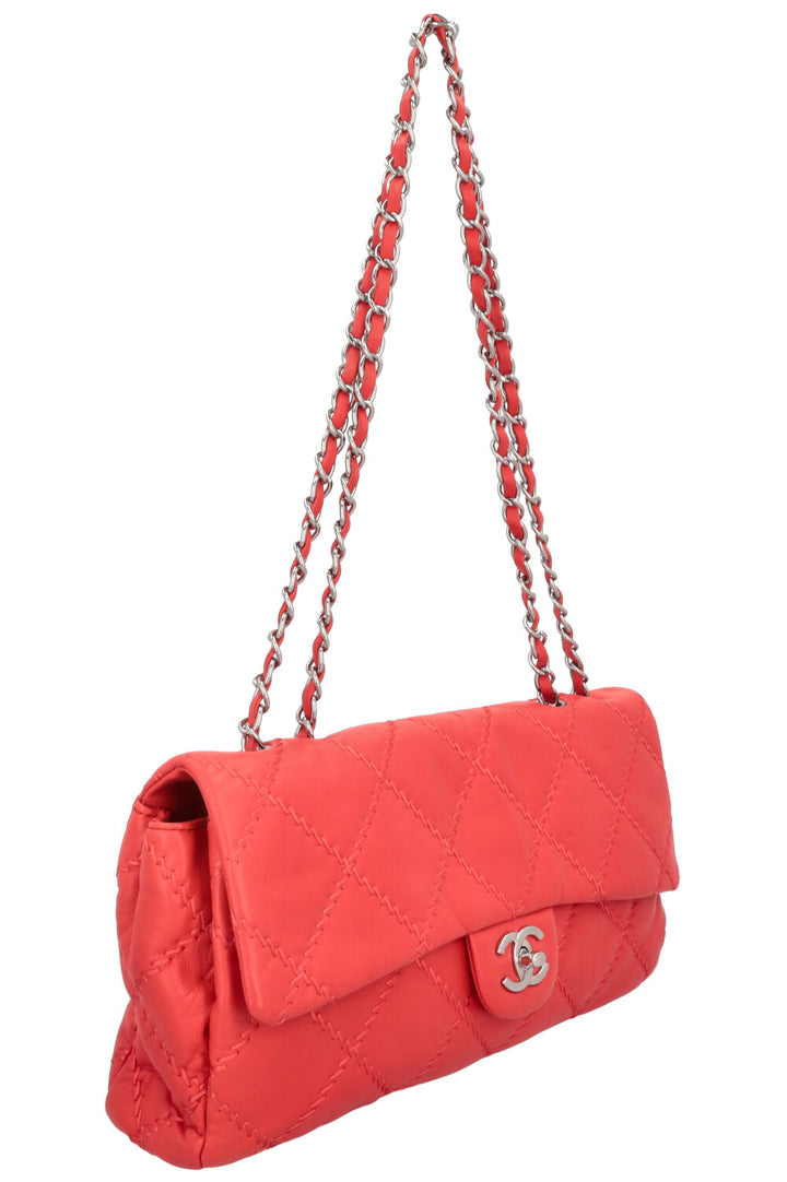CHANEL Stitched Single Flap Red
