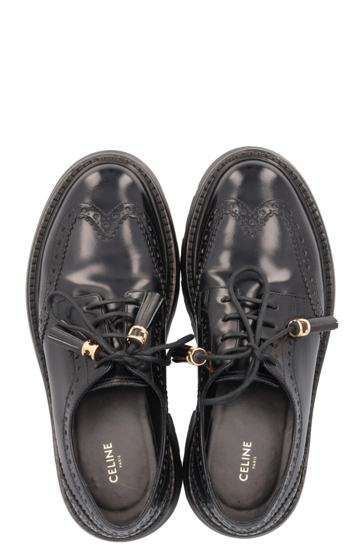 CELINE Triomphe Tassel Budapest Flats Black