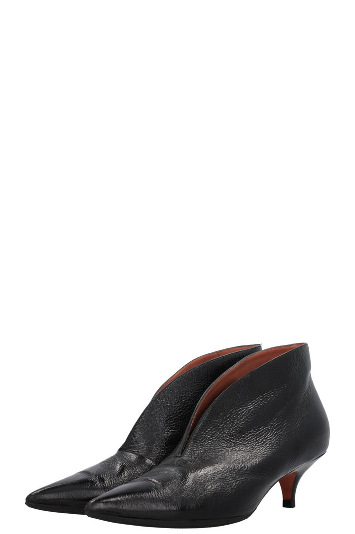 CÉLINE Kitten Heel Ankle Boots Black Patent