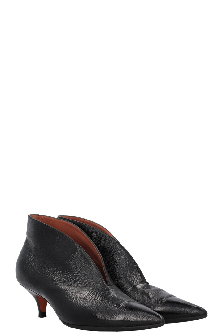 CÉLINE Kitten Heel Ankle Boots Black Patent