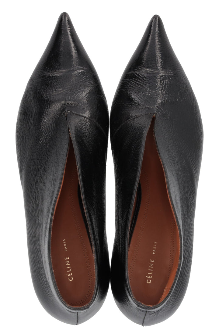 CÉLINE Kitten Heel Ankle Boots Black Patent