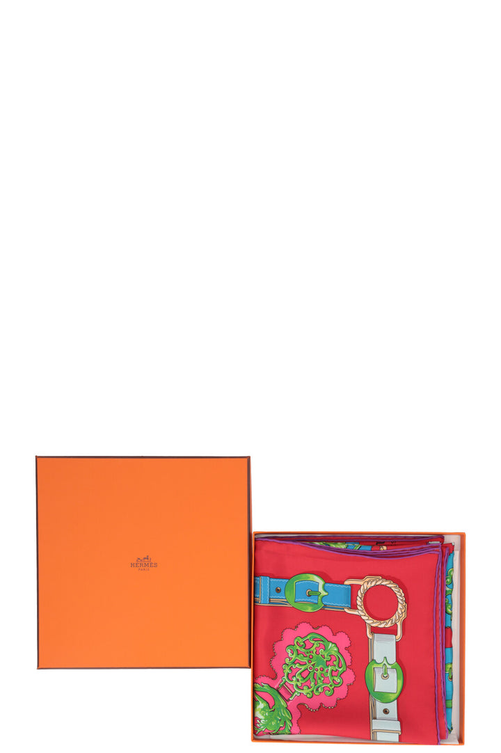 HERMÈS Carré Cuivreries 90 Silk Red