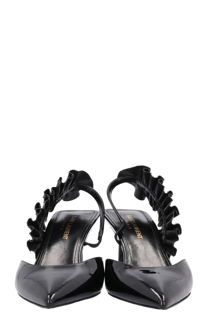SAINT LAURENT Edie Slingback Heels Patent Black