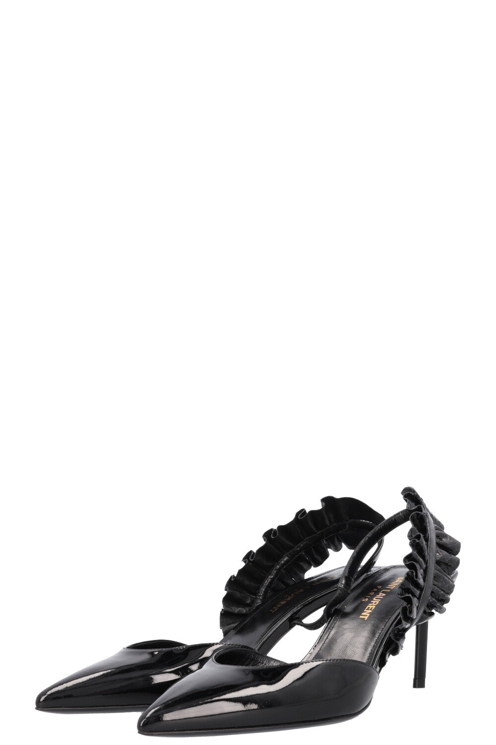 SAINT LAURENT Edie Slingback Heels Patent Black