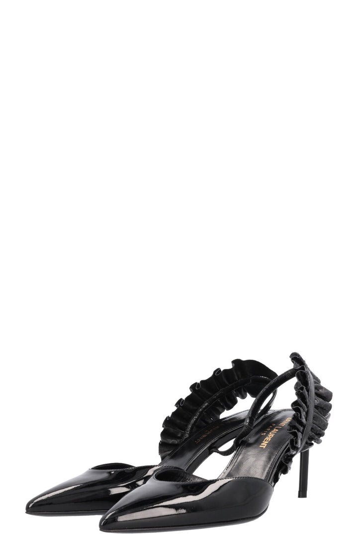 SAINT LAURENT Edie Slingback Heels Patent Black