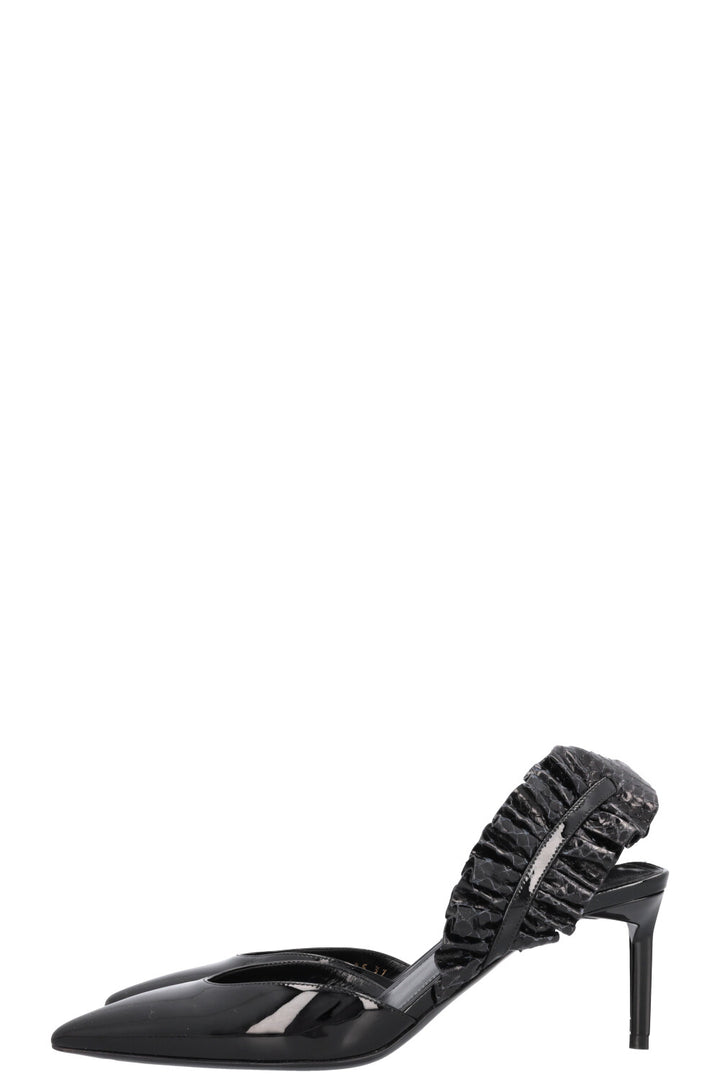 SAINT LAURENT Edie Slingback Heels Patent Black